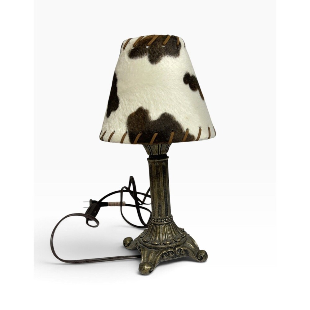 Small Table lamp with faux cowhide bell shade Included, Corded Wall Switch